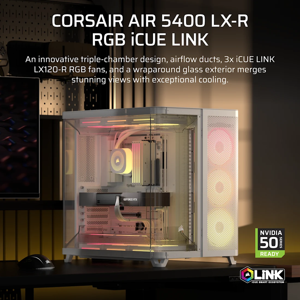 CORSAIR AIR 5400 LX-R LINK Tempered Glass Mid Tower ATX Case - White