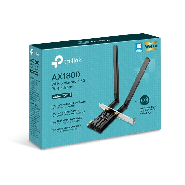 TP-Link (Archer TX20E) AX1800 Wi-Fi 6 Bluetooth 5.2 PCIe Adapter - 1201 Mbps(5 GHz) / PCIe