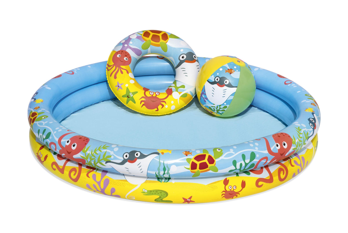Bestway 1.22M X H20Cm Play Pool Set (Contents: 1 Pool, 1 Swim Ring, 1 Beach Ball, Repair Patch) Age 2+
