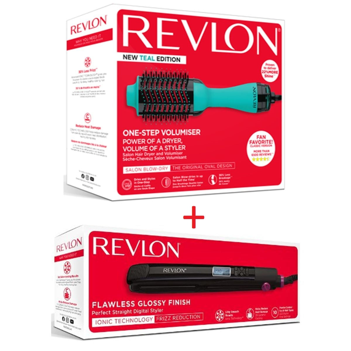 Revlon Volumiser & Dryer Teal/Green + Revlon Straightener 1100W Black - RVDR5222+RVST2165