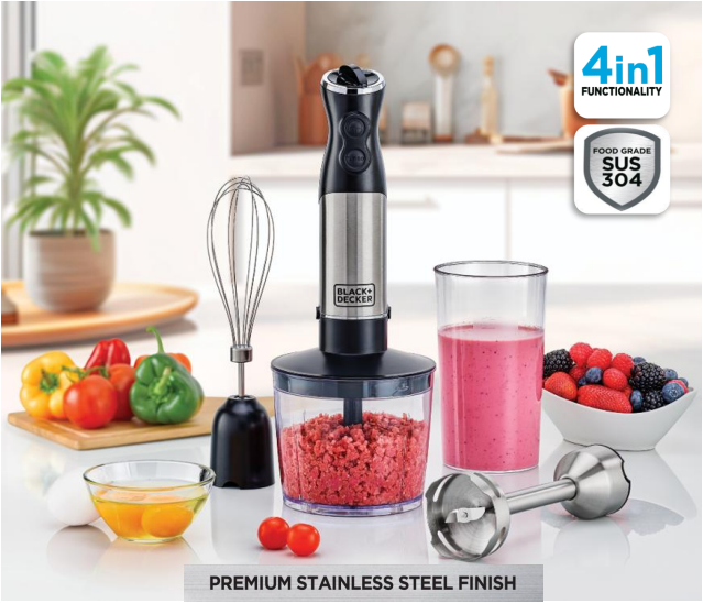 Black+Decker 4-in-1 Multifunction Hand Blender Set - 1000W