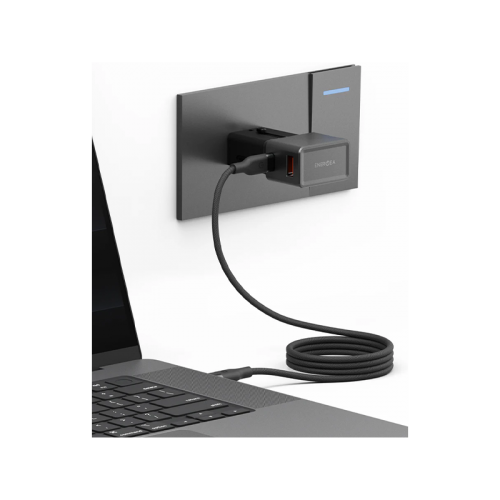 Energea TravelWorld 1-Port USB-C and 1-Port USB-A 25W PD Travel Adapter - Gunmetal Black