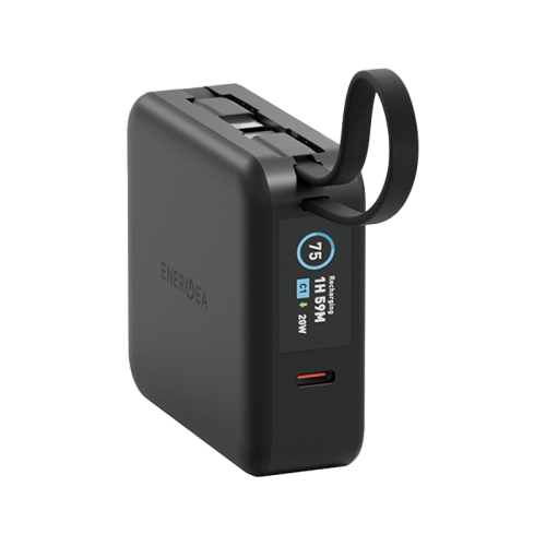 بنك طاقة لاسلكي إنرجيا ماجباك ميني بلس، مع كابل USB-C مدمج، بسعة 10000 مللي أمبير، باللون الأسود
