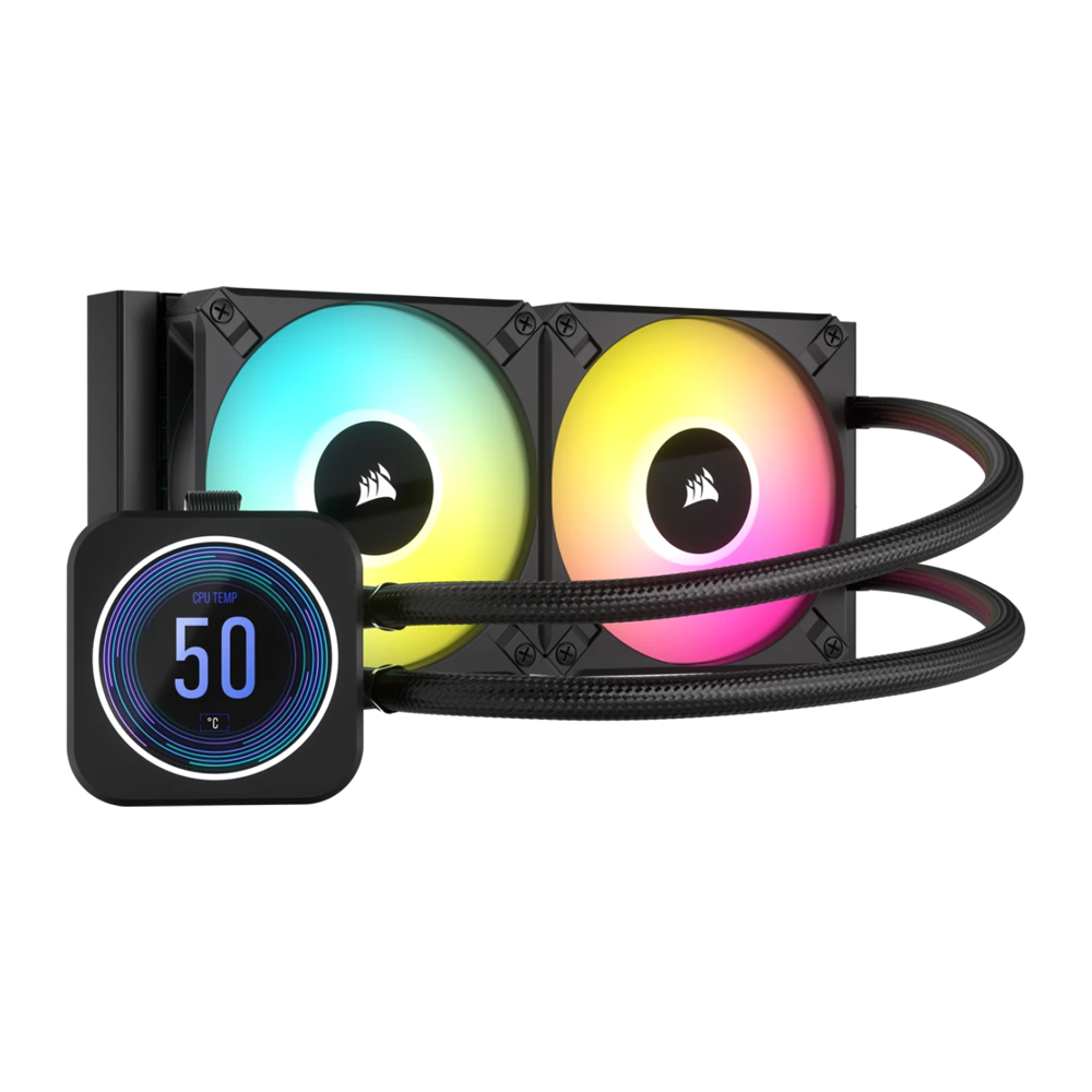 CORSAIR iCUE H100i ELITE RGB AIO CPU Liquid Cooler with LCD XT Display - 240mm / Black