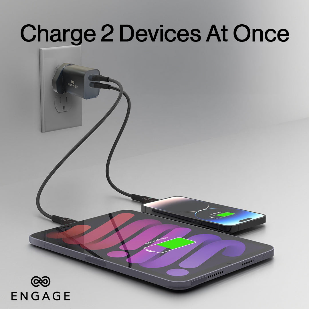Engage Dual Port C+A 30W Pwr Adapter W/Interchangeable Uk/Eu Plug(8954526522357)
