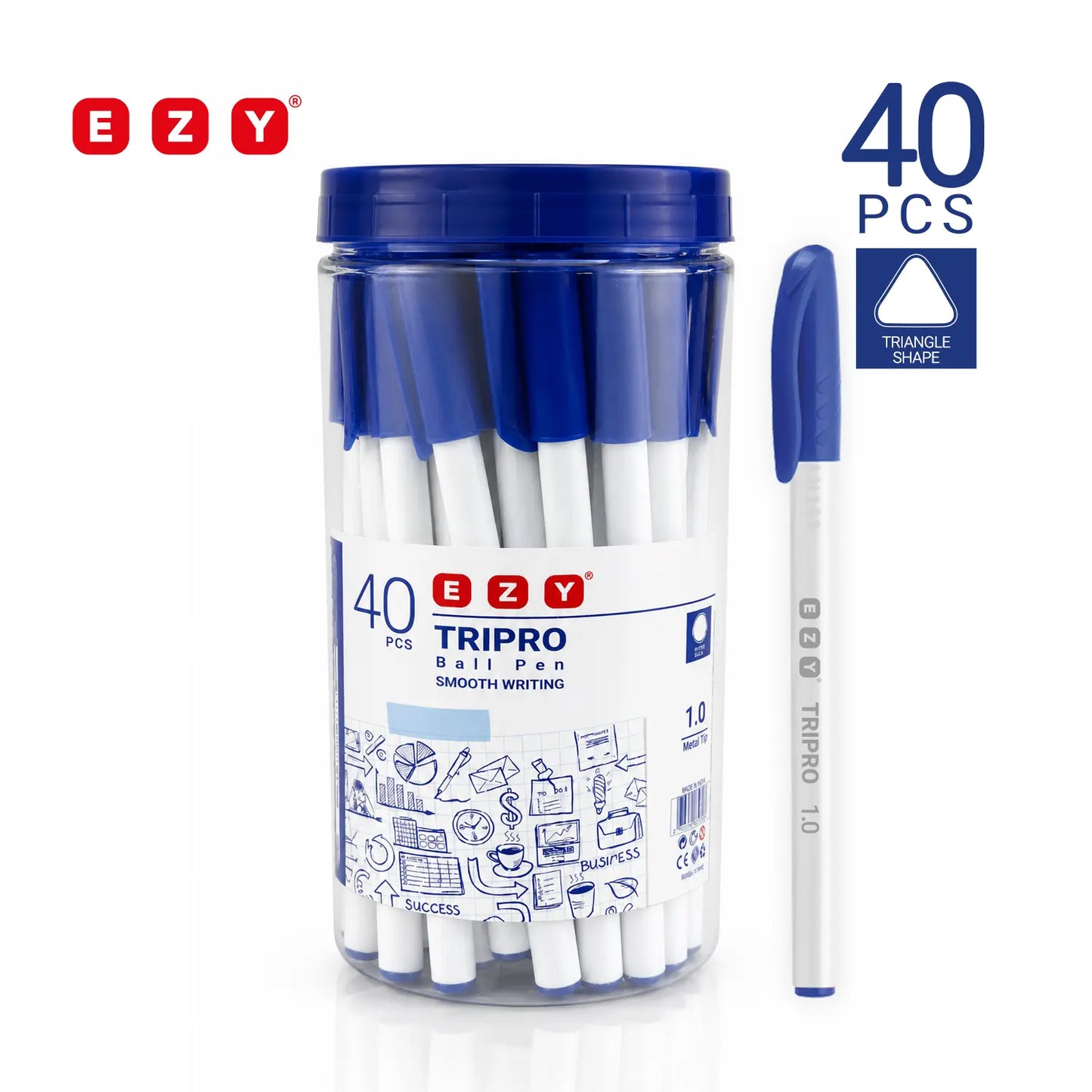 Ezy Ball Pen Triangle In Jar - 40 Pieces