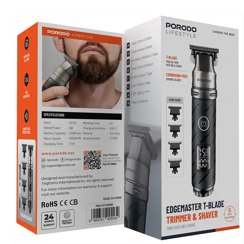 Porodo Lifestyle Edgemaster T-Blade Trimmer & Shaver - Black