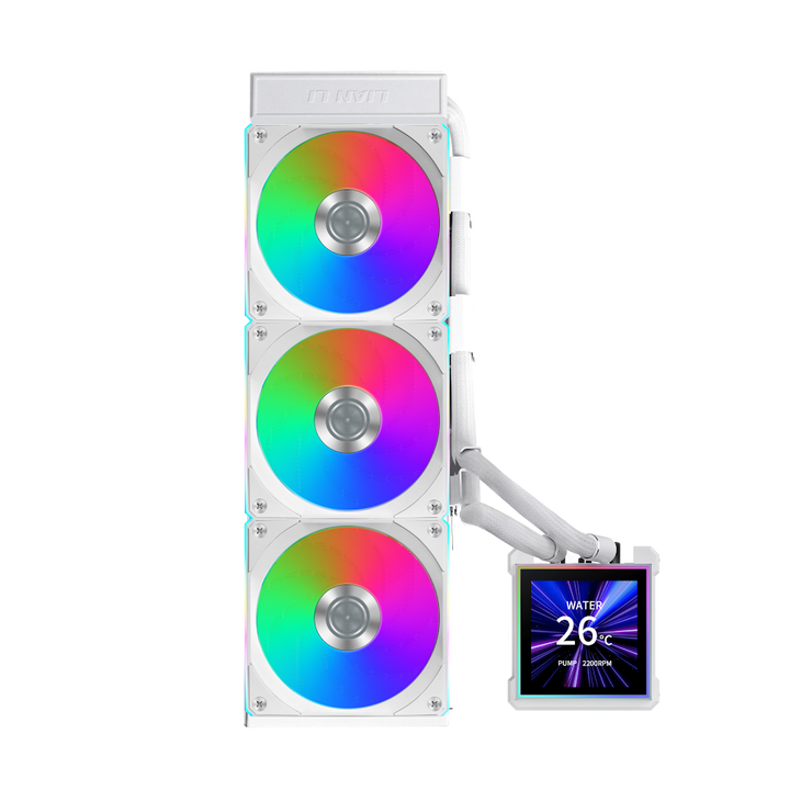LIAN LI Hydro-Shift II LCD-S 360TL Liquid CPU Cooler with TL Wireless Fans, 3.4" IPS LCD Screen - White