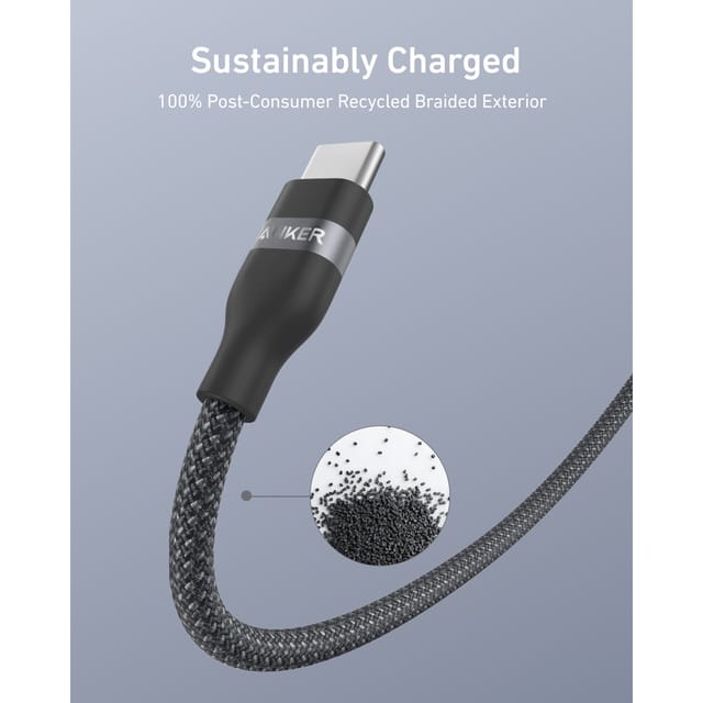 Anker PCR-Braided Charging Cable - USB-C to Lightning / 3ft / Black