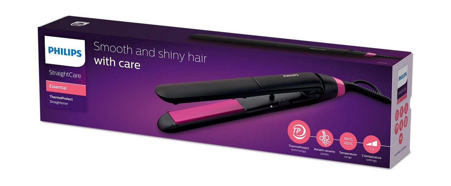 Philips Hair Straightener Keratin Ceramic with ThermoProtect Technology, 180°C / 220°C, BHS375/03 - Black