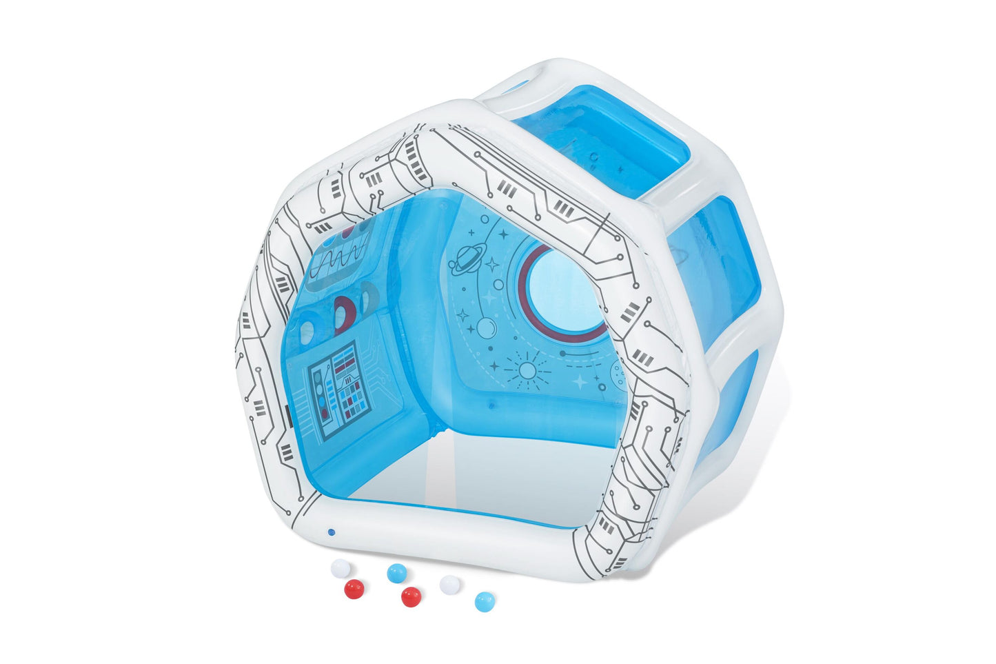 Bestway 49" x 41" x 46"/1.25m x 1.05m x 1.17m space station exploration playhouse (1 play house, 6 play balls, repair patch.) age 2+
