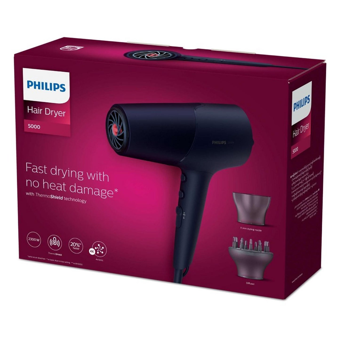 Philips Hair Dryer with Fast Drying with Heat Protection Technology and Ionic Care for Frizz-Free Hair, 2300W, BHD510/03 - Blue