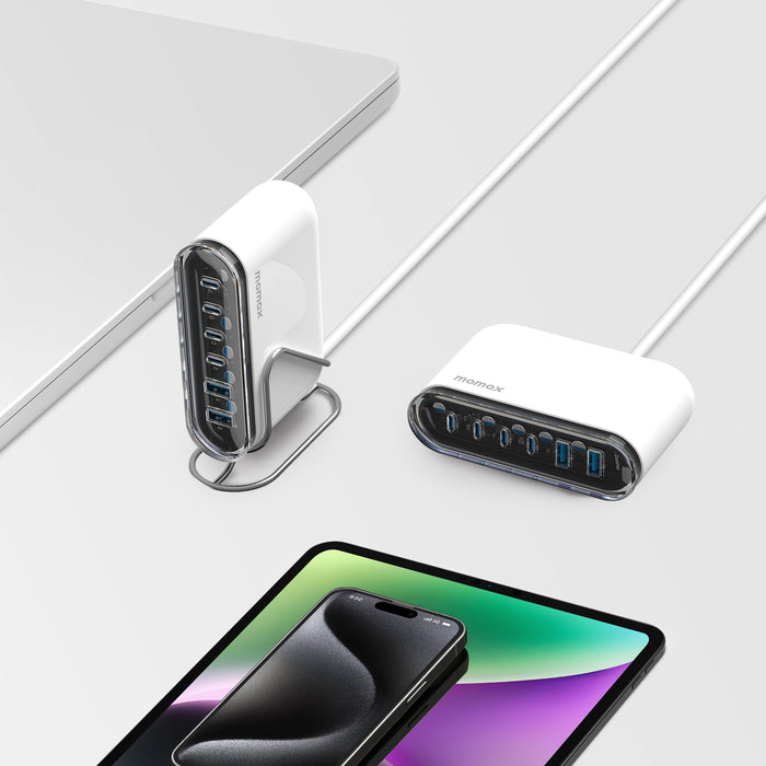 MOMAX 1-Charge Flow+ 6-Port GaN Charger - 120W / USB-A / USB-C / White