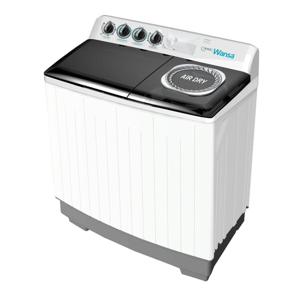 Wansa Twin Tub Washing Machine, 18Kg Capacity, WTT180-WHM24C10 – White with Gray Lid