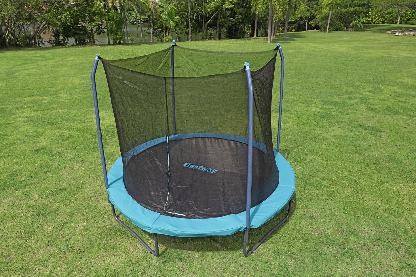Bestway 3.05m x 2.55m xtreme air trampoline (1 trampoline, 1 spring-loading tool, 4 anchors, 8 foot pads) age 6+