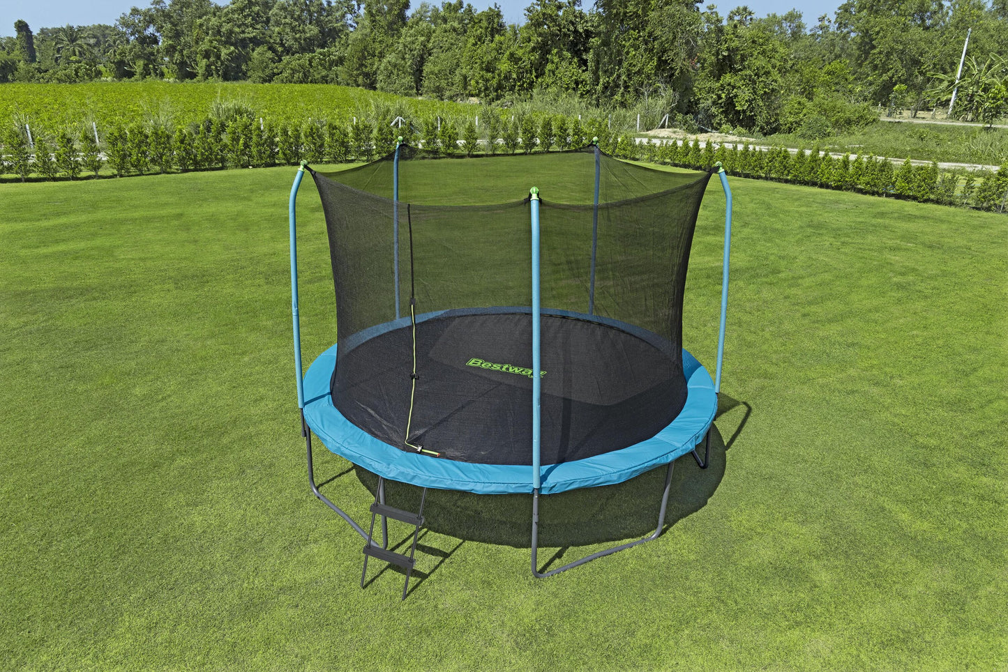 Bestway 3.66m x 2.78m xtreme air trampoline (1 trampoline, 1 spring-loading tool, 5 anchors, 10 foot pads, 1 ladder) age 6+