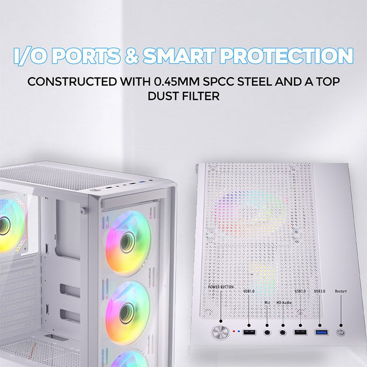 Twisted Minds Phantom II Series ATX Mid Tower Gaming Case - White (4 ARGB Fans Included)