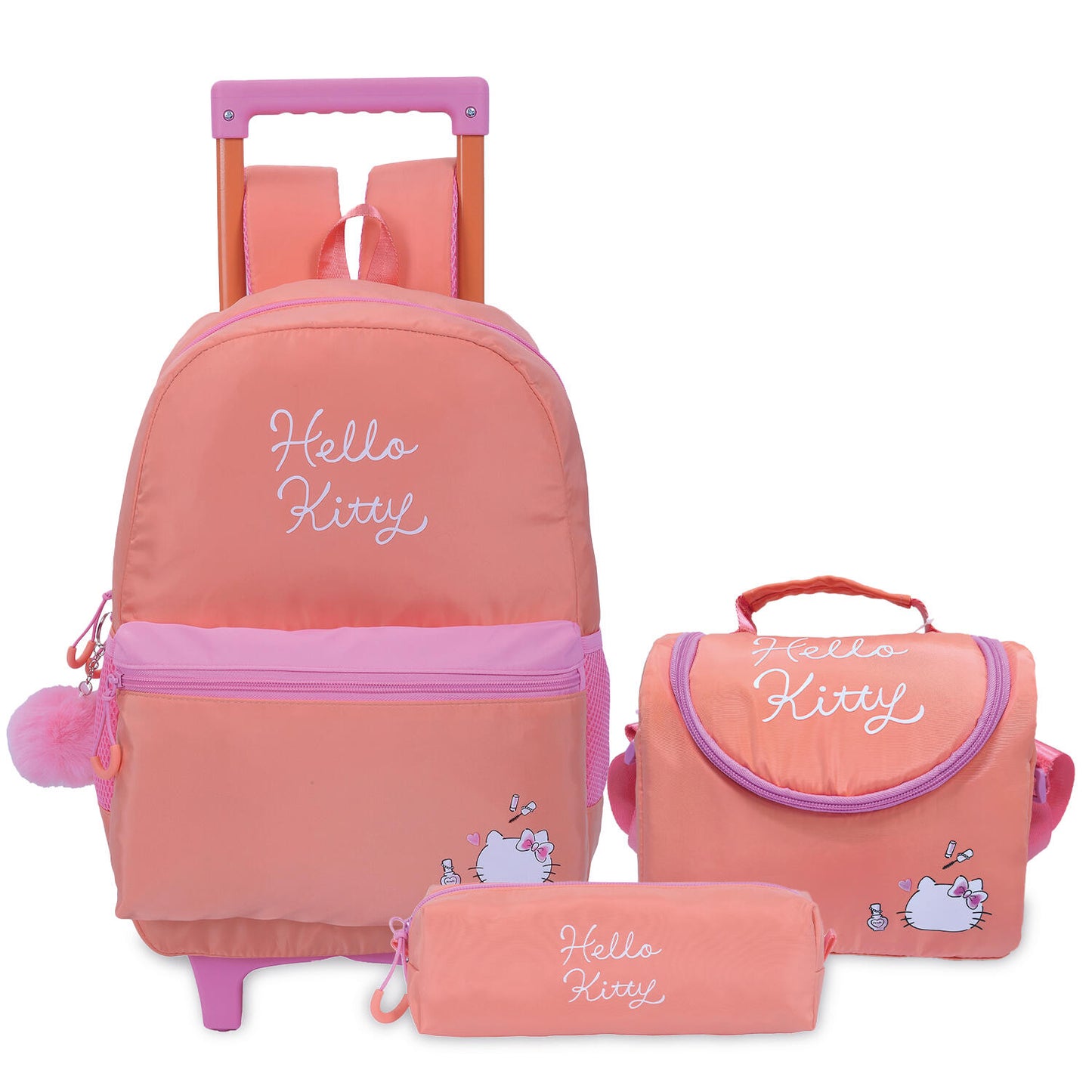 Trolley Bag 16 With Pencil case & Lunch Bag - Hello Kitty Peach