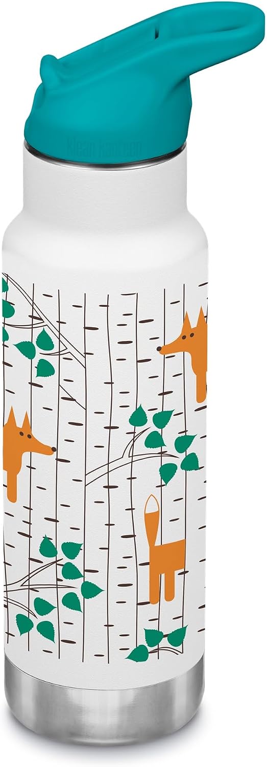 Klean Kanteen 12oz Kid'S Classic Insulated Water Bottle With Flip Seal Sport Cap And Straw - Aspen Foxes