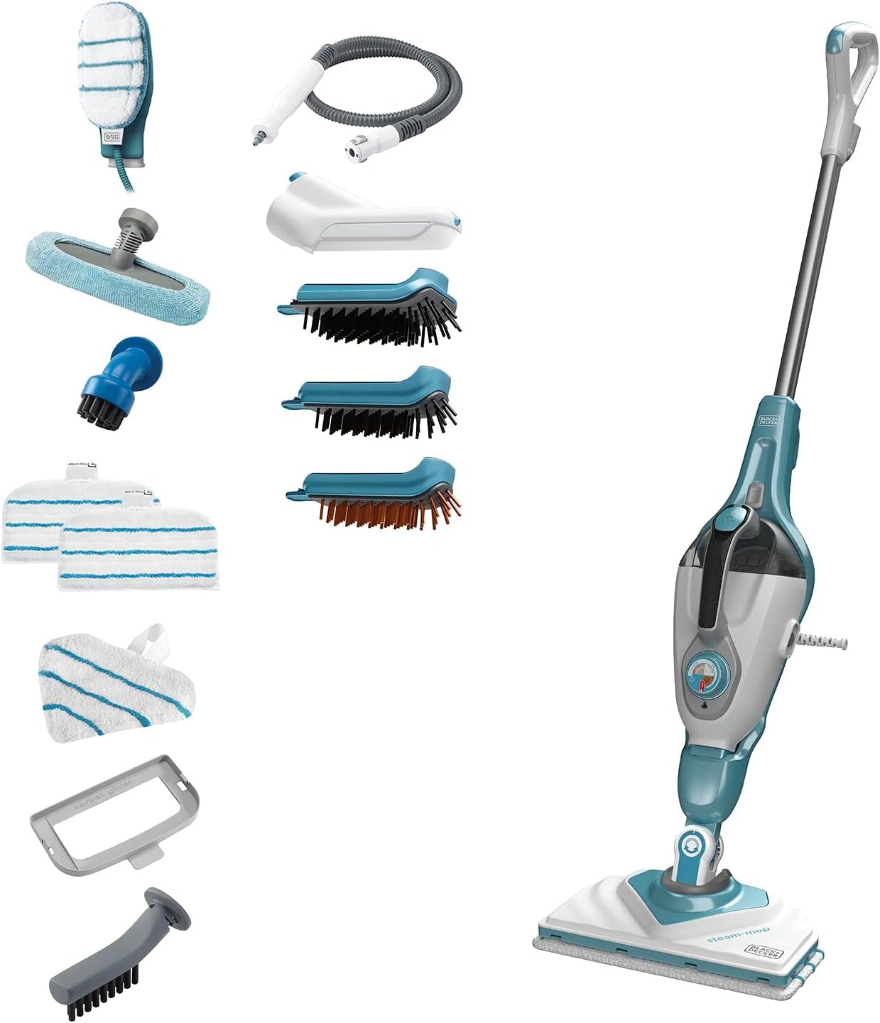 Black+Decker 2-In-1 Steam-Mop With Delta Head - 1600W / 500Ml / White/Aqua