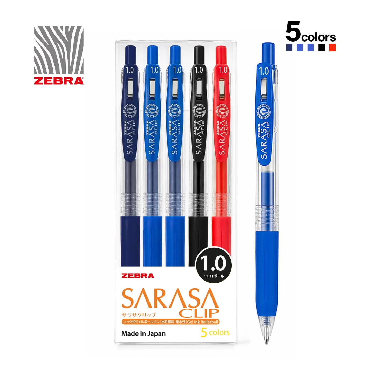 Zebra Sarasa Clip Pen - 1.0mm / 5 Pieces