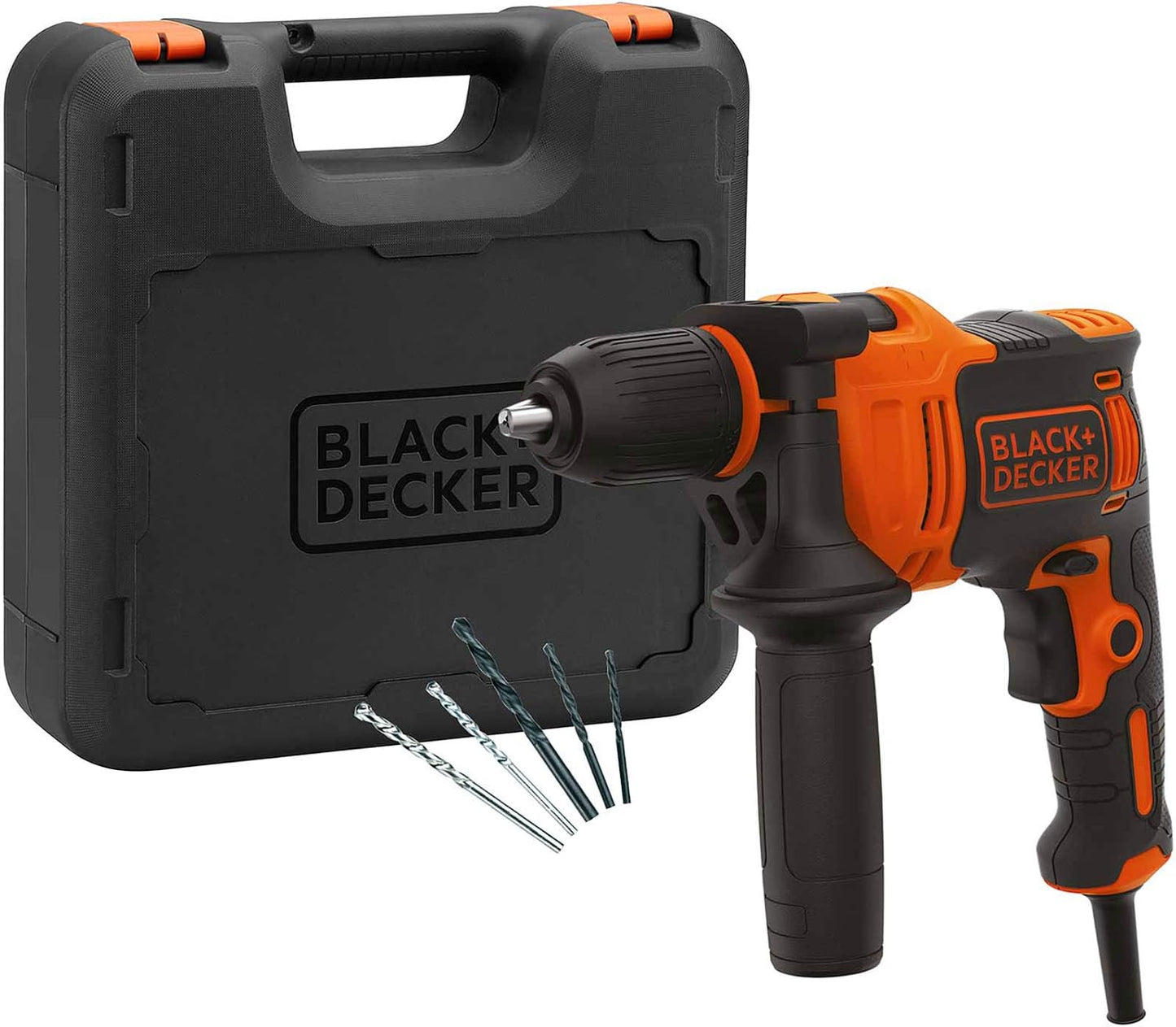 Black+Decker Single Gear Hammer Drill with 4 Bits in Kitbox - 710W 47 / 600BPM / Orange/Black