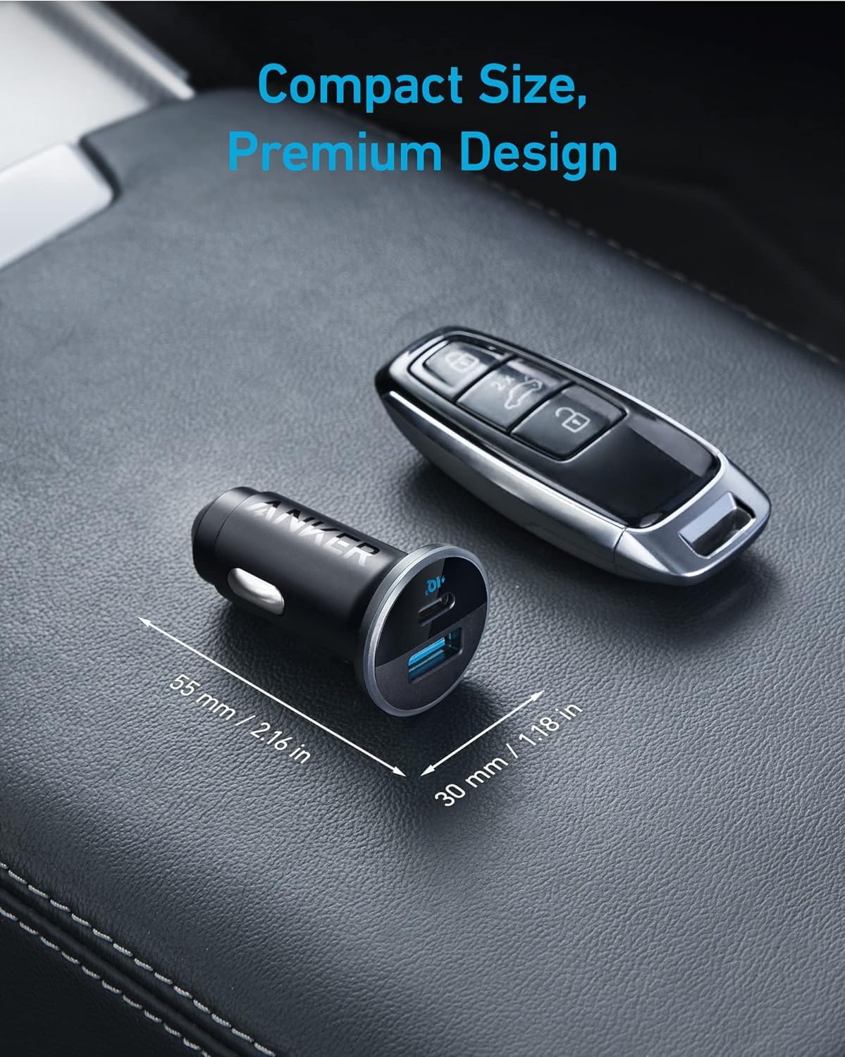 Anker 323 Car Charger - 52.5 W / USB-A / USB-C / Black