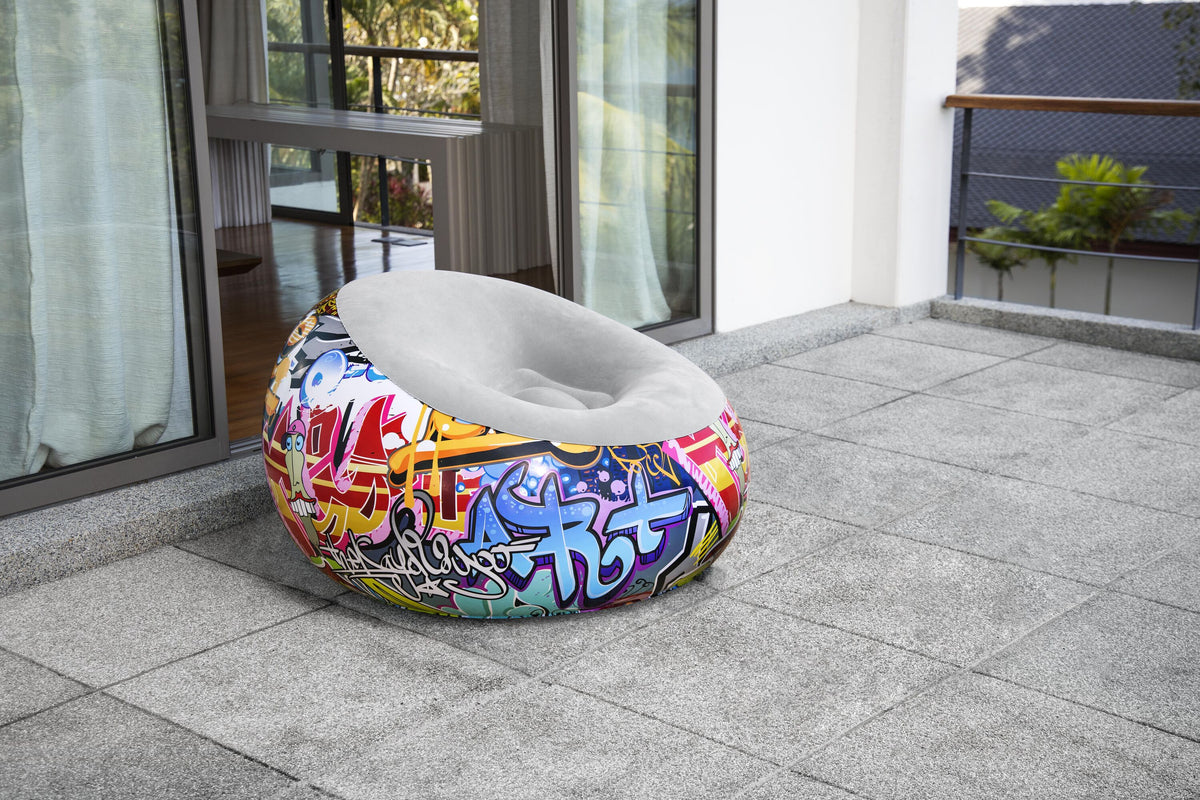 Bestway 44" x 44" x 26" (1.12m x 1.12m x 66cm) Inflate-a-chair Graffiti Air Chair (Contents: Chair, Repair Patch)