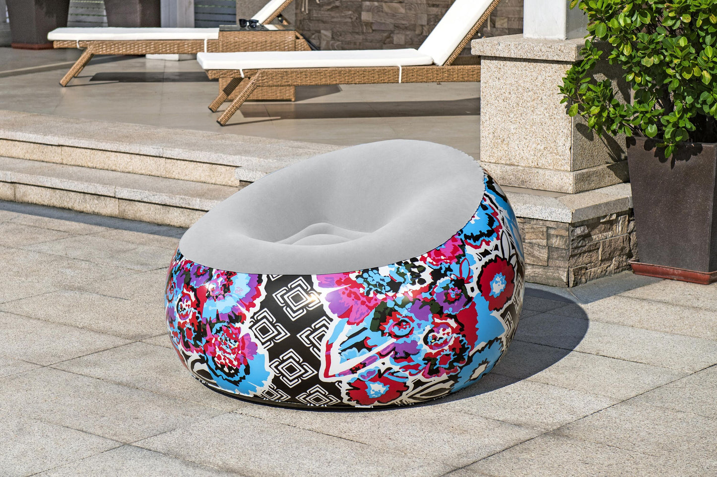 Bestway 1.12m x 1.12m x 66cm inflate-a-chair floral air chair (contents:chair, repair patch,)