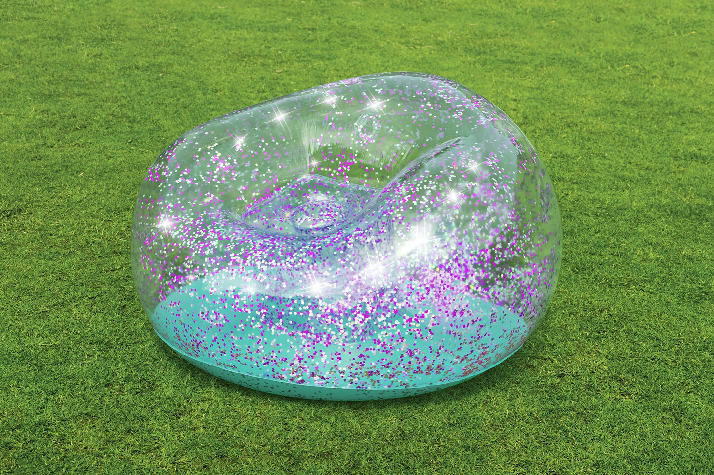 Bestway 1.14m x 1.12m x 66cm glitter dream inflate-a-chair air chair (1 chair, repair patch) age 6+