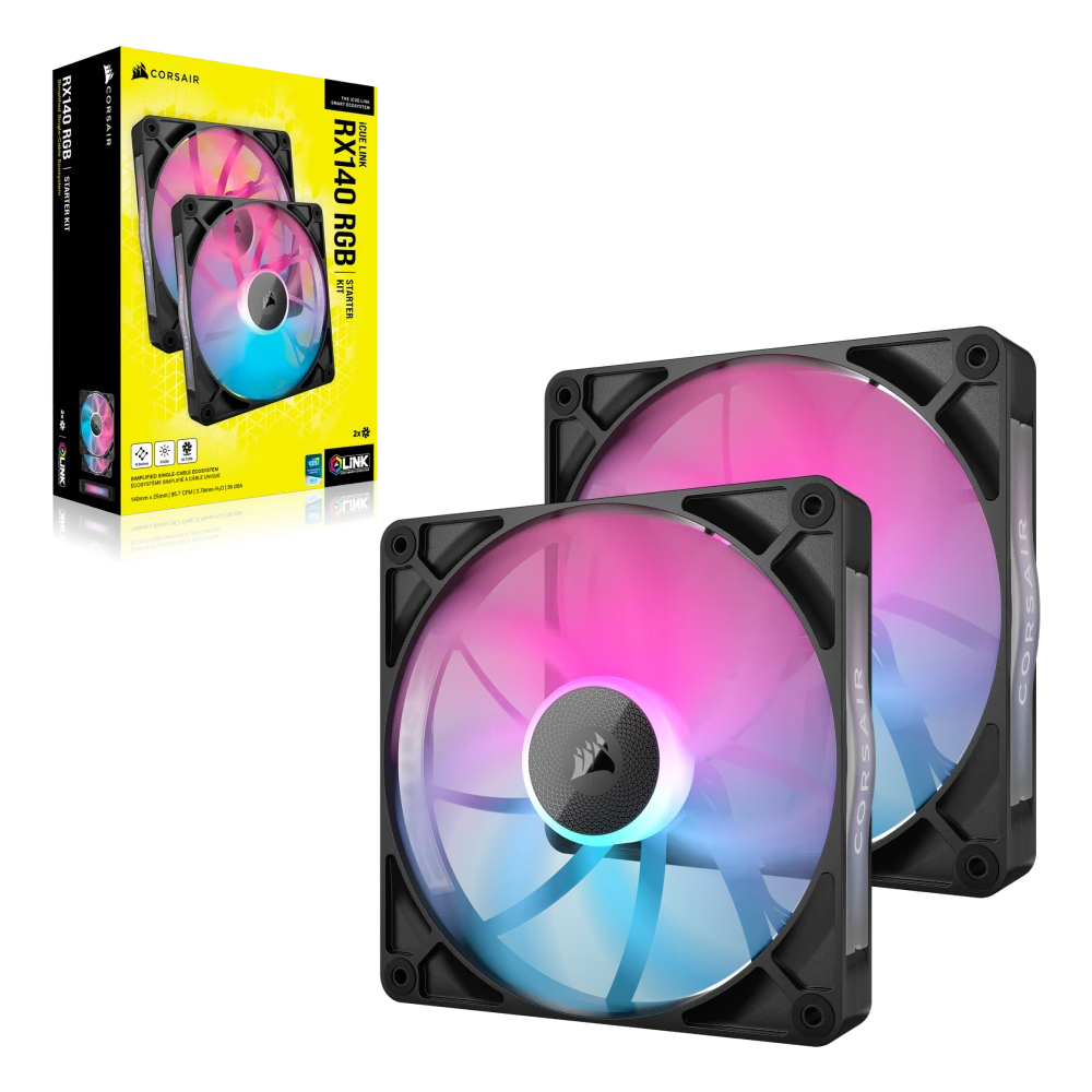 CORSAIR RX140 RGB PWM Fan Twin Starter Kit - 140mm / Black