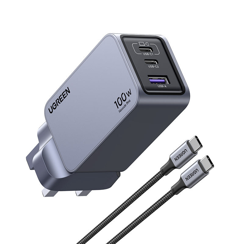 UGREEN Nexode Pro GaN Fast Charger Set+USB CC Cable 3-Port - 100W / Black