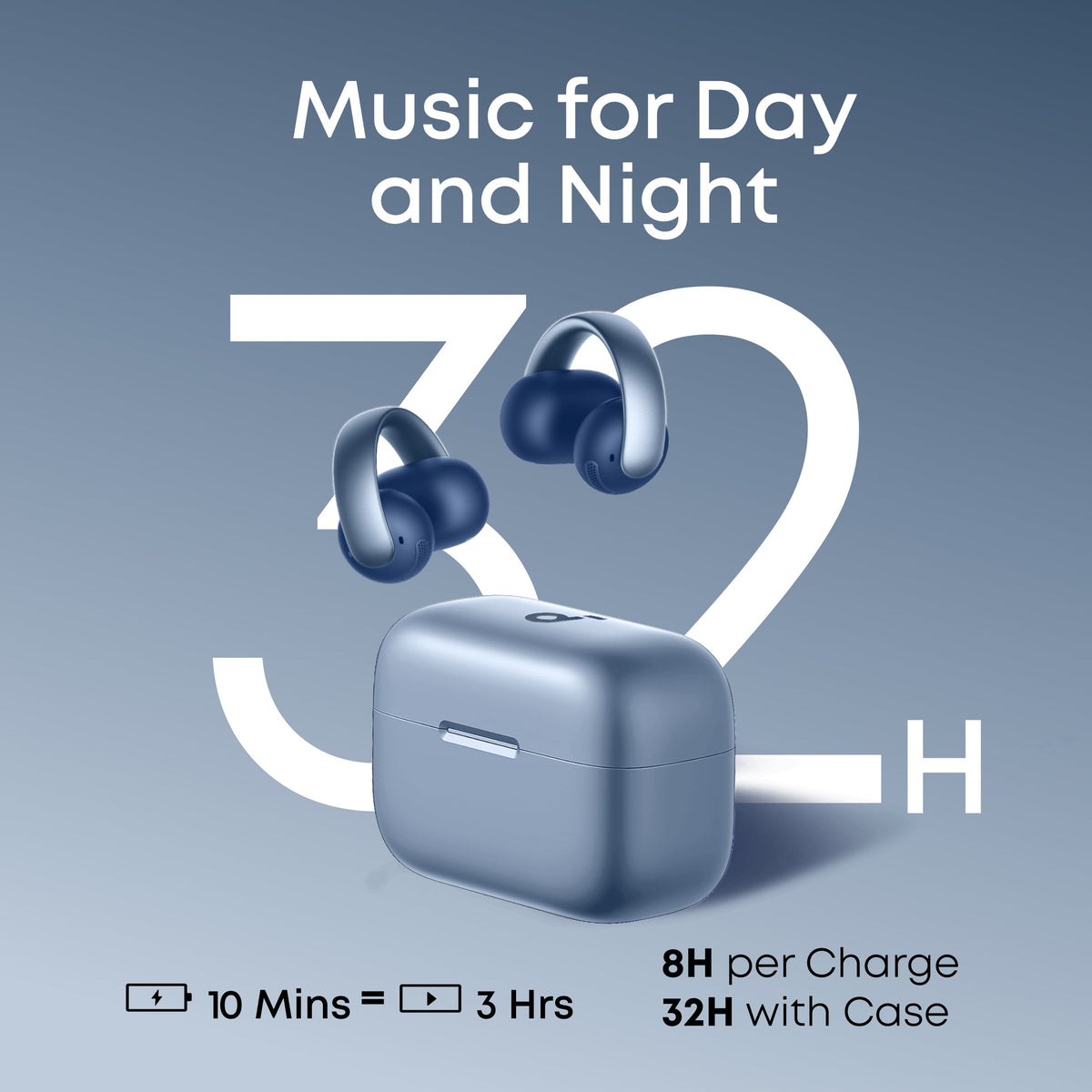 Anker Soundcore AeroClip Clip-On Earbuds with Adaptive Comfort - Blue
