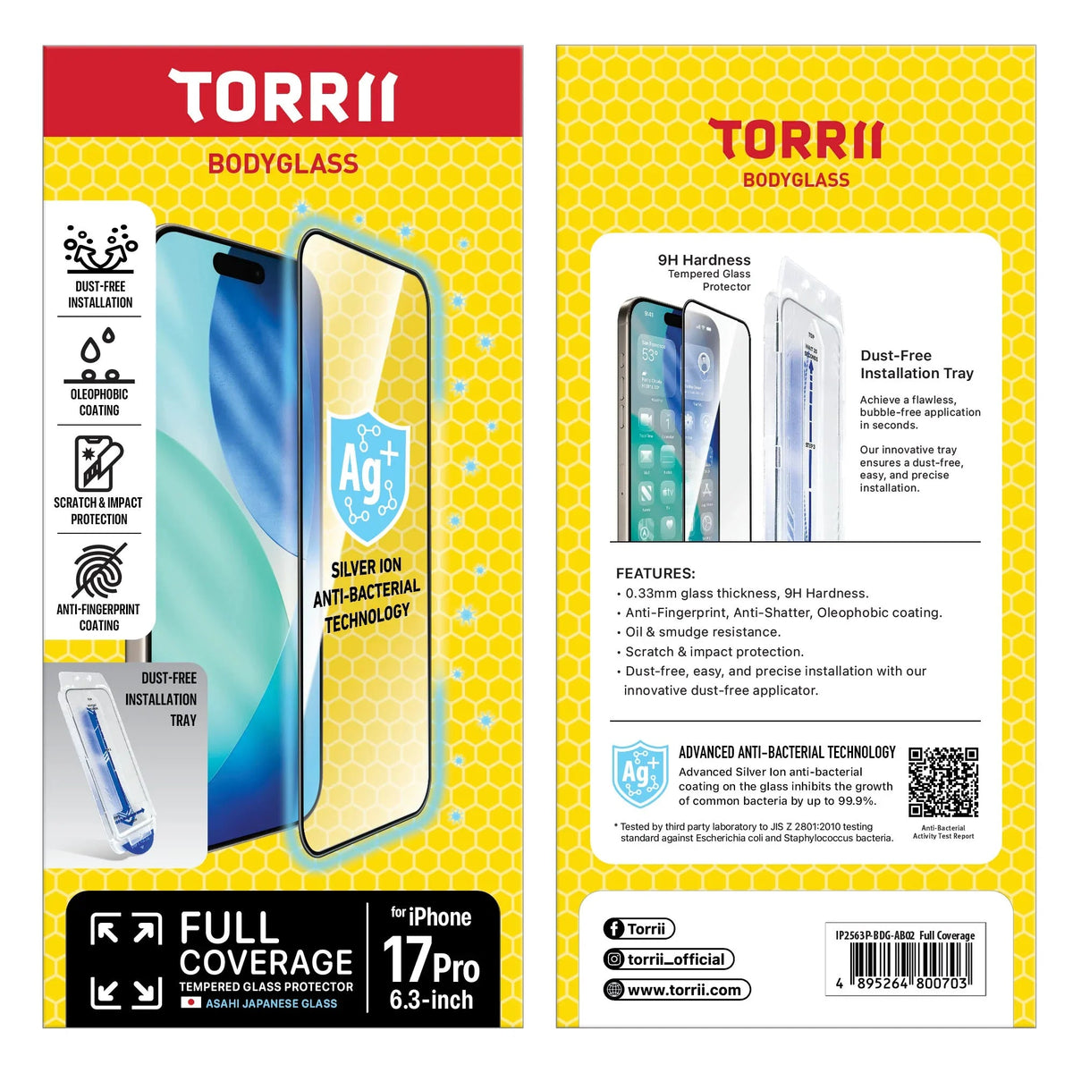 Torrii BODYGLASS Screen Protector for Apple iPhone 17 Pro (6.3”) - Full Coverage