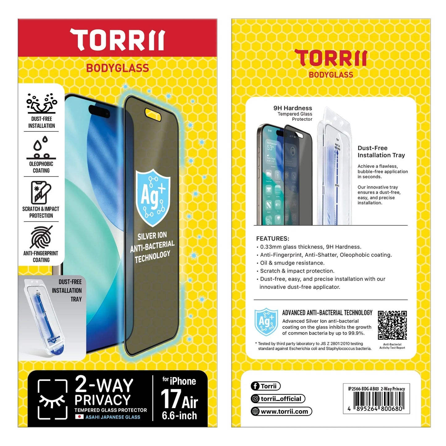 Torrii BODYGLASS Screen Protector for Apple iPhone Air (6.6”) - Privacy