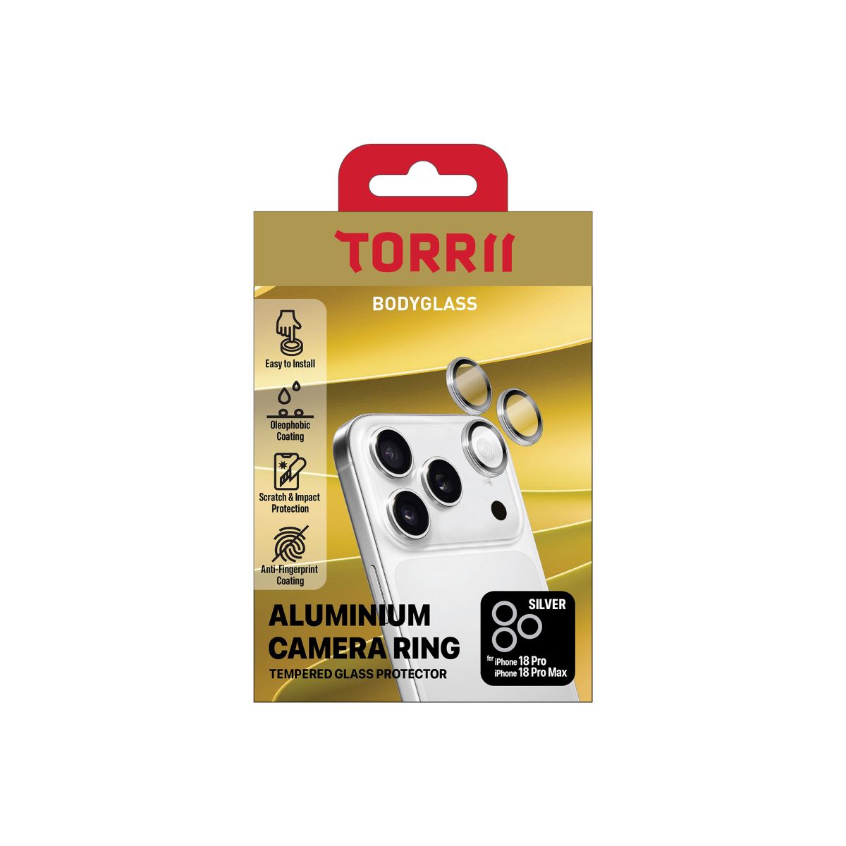 Torrii Bodyglass Camera Protector Ring for Apple iPhone 18 Pro/Apple iPhone18 Pro Max, - Silver
