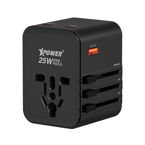 XPower TA3B 4 Output Travel Adapter - 25W / USB-A / USB-C / Black