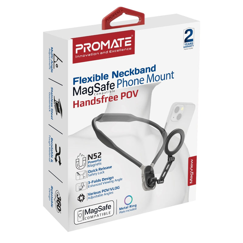 Promate MagView MagSafe Compatible Neckband Phone Mount - Black