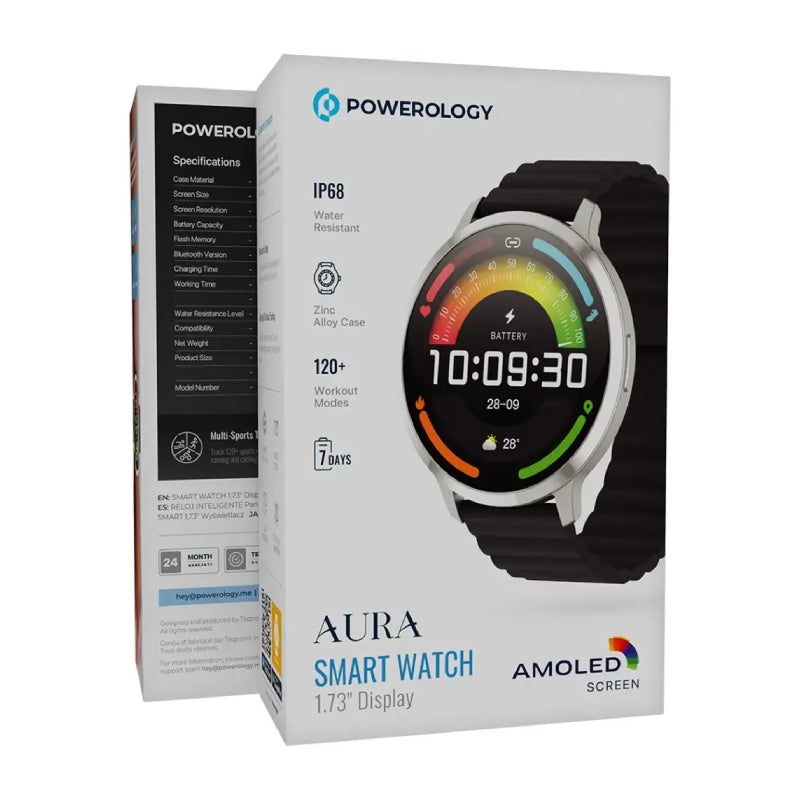 Powerology Aura Smart Watch - 1.73’’ AMOLED / Bluetooth / Silver Smart Watches