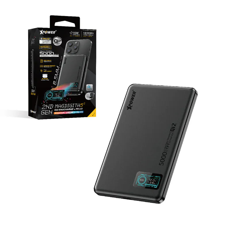 XPower LED Display Mag Charge Power Bank - 5000mAh / Black