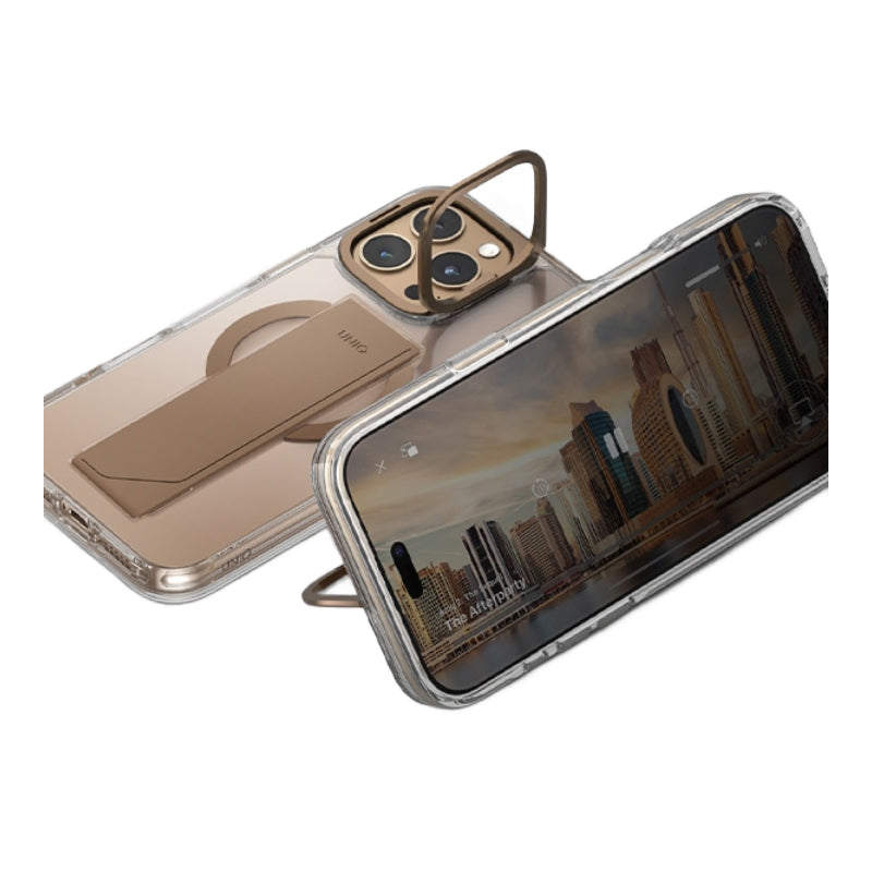 UNIQ Hybrid Heldro Max Magclick With Camera Stand Case For Apple iPhone 16 Pro Max - Taupe Gold