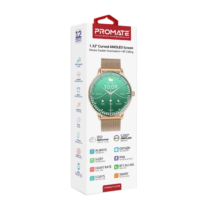 PROMATE XWatch-US13 Smart Watch - 1.32" AMOLED / Bluetooth / Rose Gold