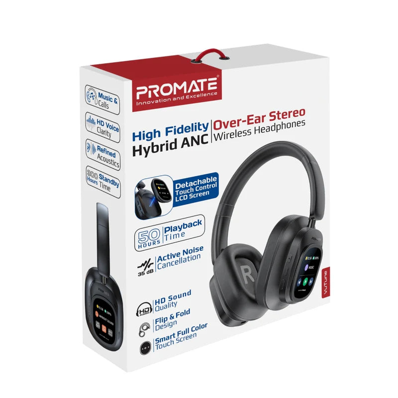 PROMATE VuTune Hybrid ANC Headphones - 600mAh / Black