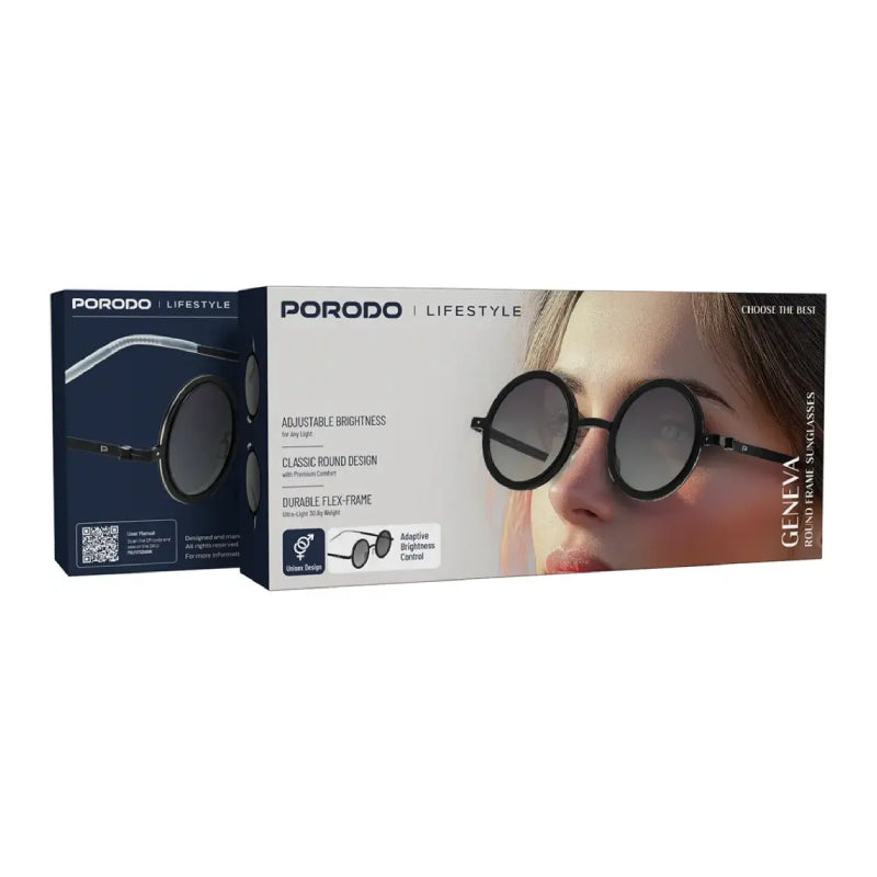 Porodo Lifestyle Geneva Round Frame Sunglasses - Black