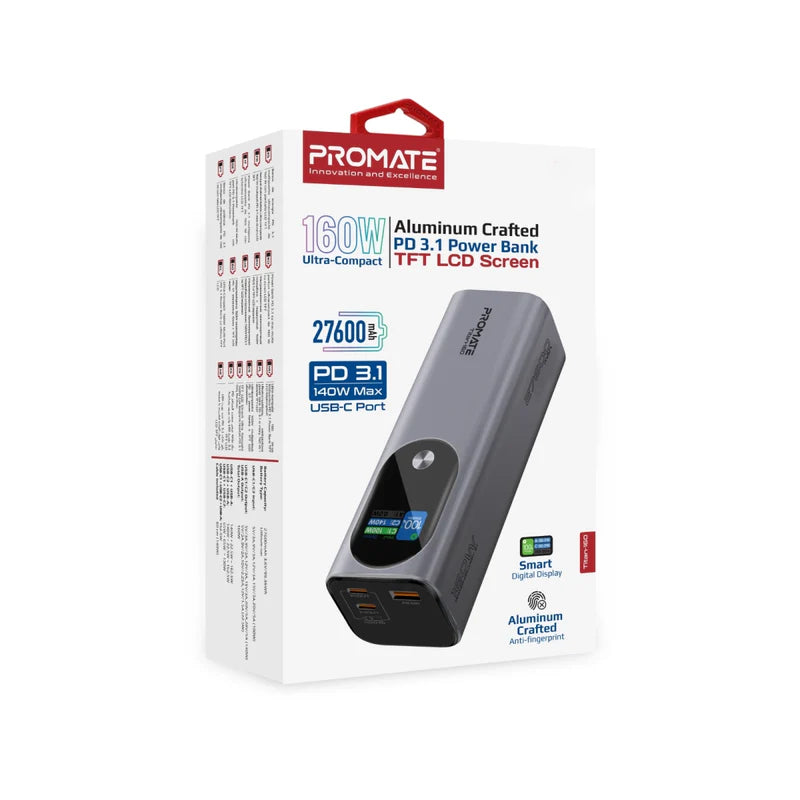 PROMATE Titan-160 Ultra Compact Multi-Port Power Bank - 160W / 27600mAh / Black