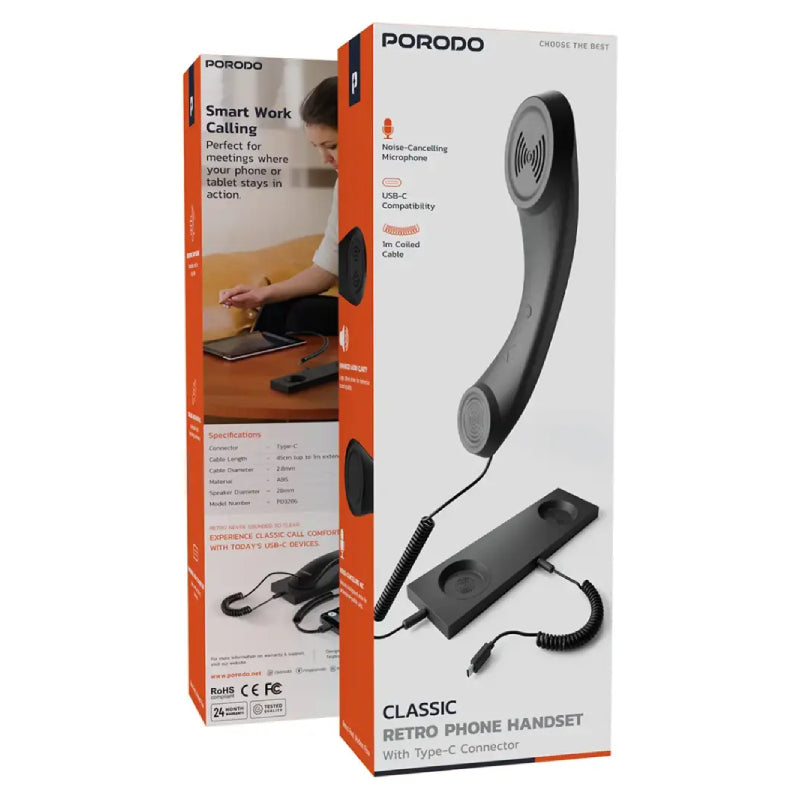Porodo Classic Retro Phone Handset - Type-C / Black