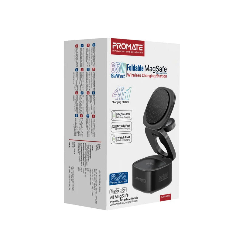 PROMATE Rubix-65W-UK Foldable MagSafe Compatible Wireless Charging Station - 65W / Black