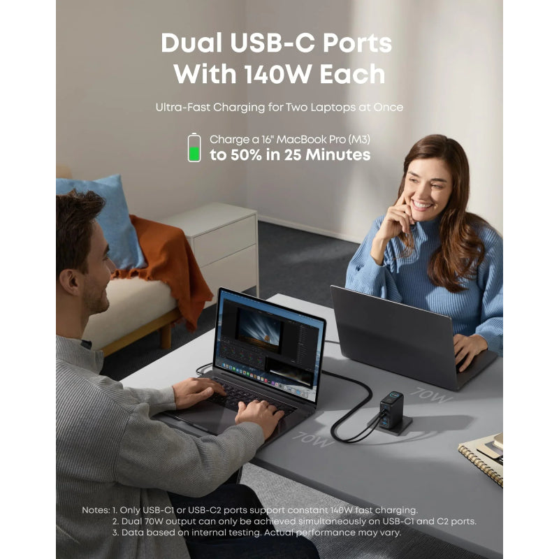 Anker PD 4-Port Fast Charger with USB-C Cable - 140W / Dark Grey