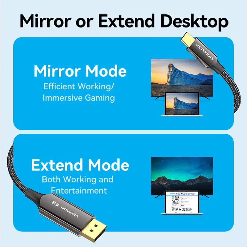 Vention USB-C To DisplayPort Cable - 8K / 2 Meter / Black