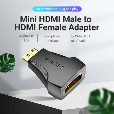 محول فينشن مايكرو HDMI إلى HDMI، 4K، باللون الأسود